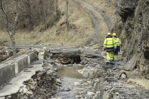 Travaux suite aux inondations de janvier 2020 secteur d'Axat dans l'Aude.