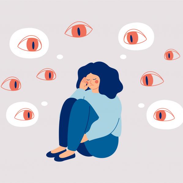 Yeux regardant une femme victime de violence