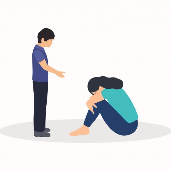 Illustration d'un homme apportant de l'aide à une femme