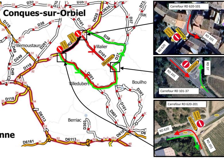 Plan des déviations suite au chantier du pont de Villalier.