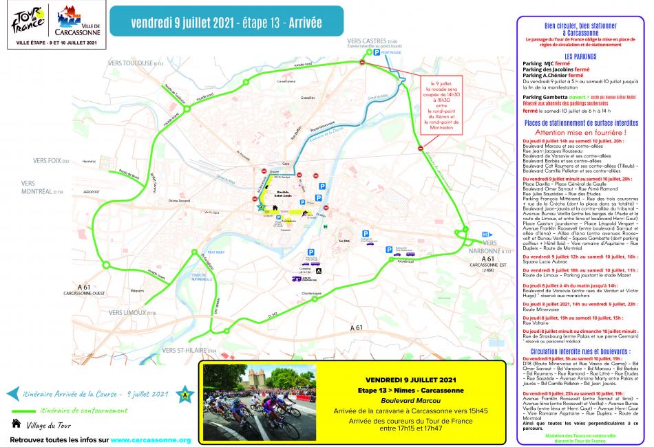 Conditions de circulation sur Carcassonne ville d'arrivée du Tour de France le 09 juillet 2021